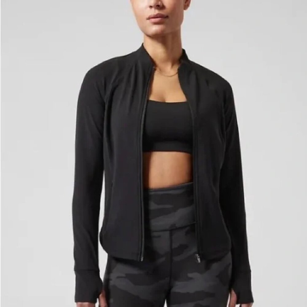Athleta Ribbed Salutation Jacket Long Sleeve Color Black Size XS
